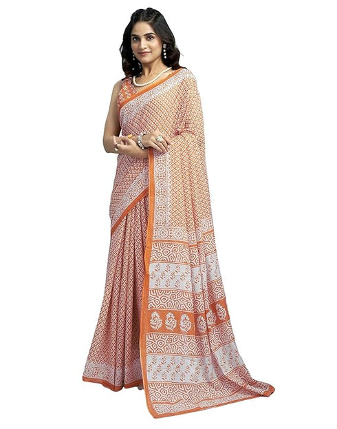 Siril Women'S Printed Cotton Saree With Unstitched Blouse Piece